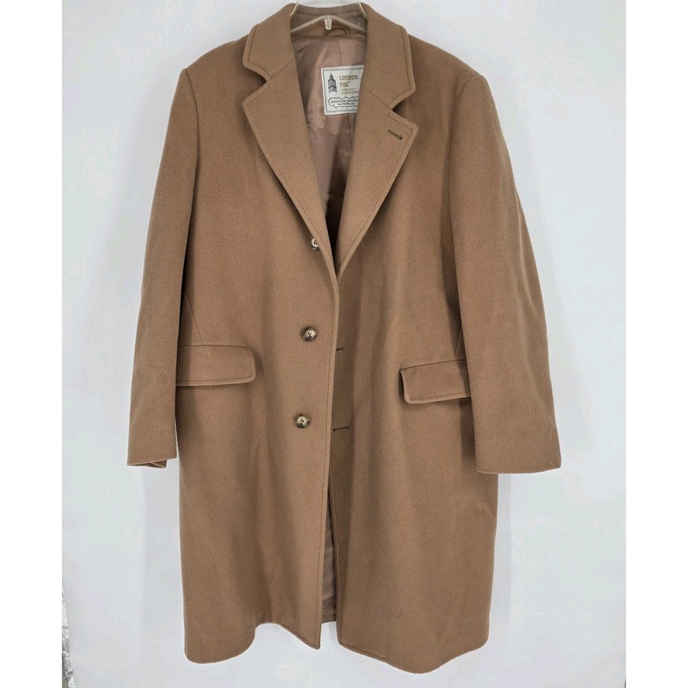 Vintage London Fog Wool Overcoat Men 44 Regular Lined Camel Tan Business 70s 80s